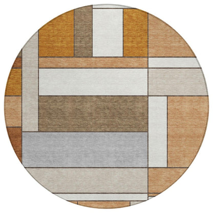 8' Copper And Orange Round Geometric Washable Indoor Outdoor Area Rug HomeRoots