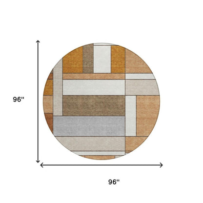 8' Copper And Orange Round Geometric Washable Indoor Outdoor Area Rug HomeRoots
