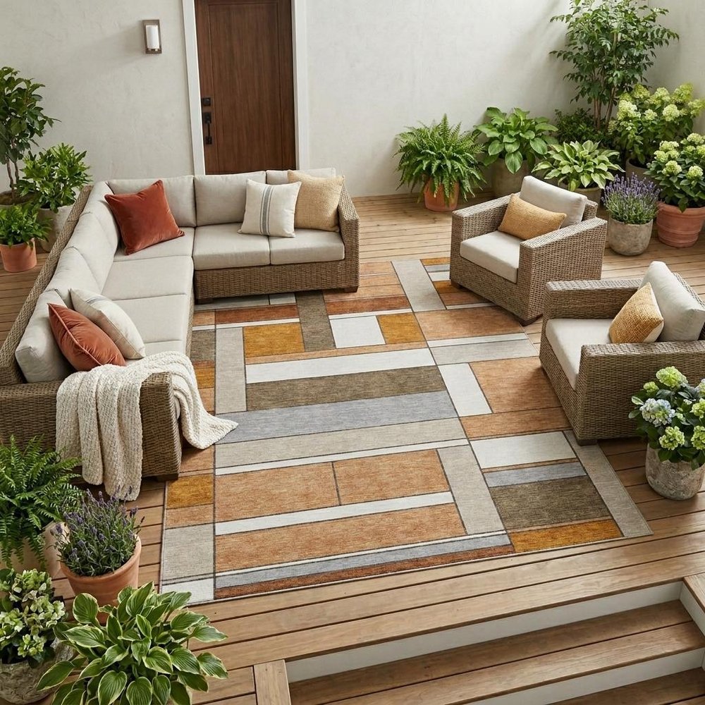 10' X 14' Copper And Orange Geometric Washable Indoor Outdoor Area Rug HomeRoots