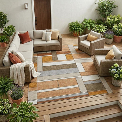 10' X 14' Copper And Orange Geometric Washable Indoor Outdoor Area Rug HomeRoots
