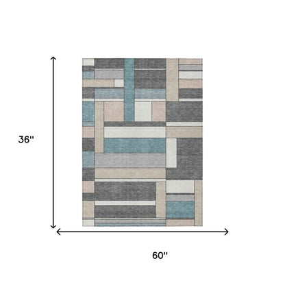 3' X 5' Gray And Graphite Geometric Washable Indoor Outdoor Area Rug HomeRoots