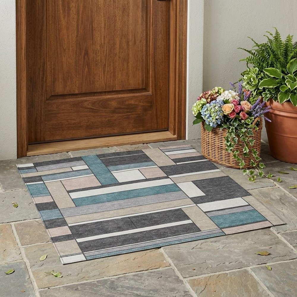 3' X 5' Gray And Graphite Geometric Washable Indoor Outdoor Area Rug — view 5