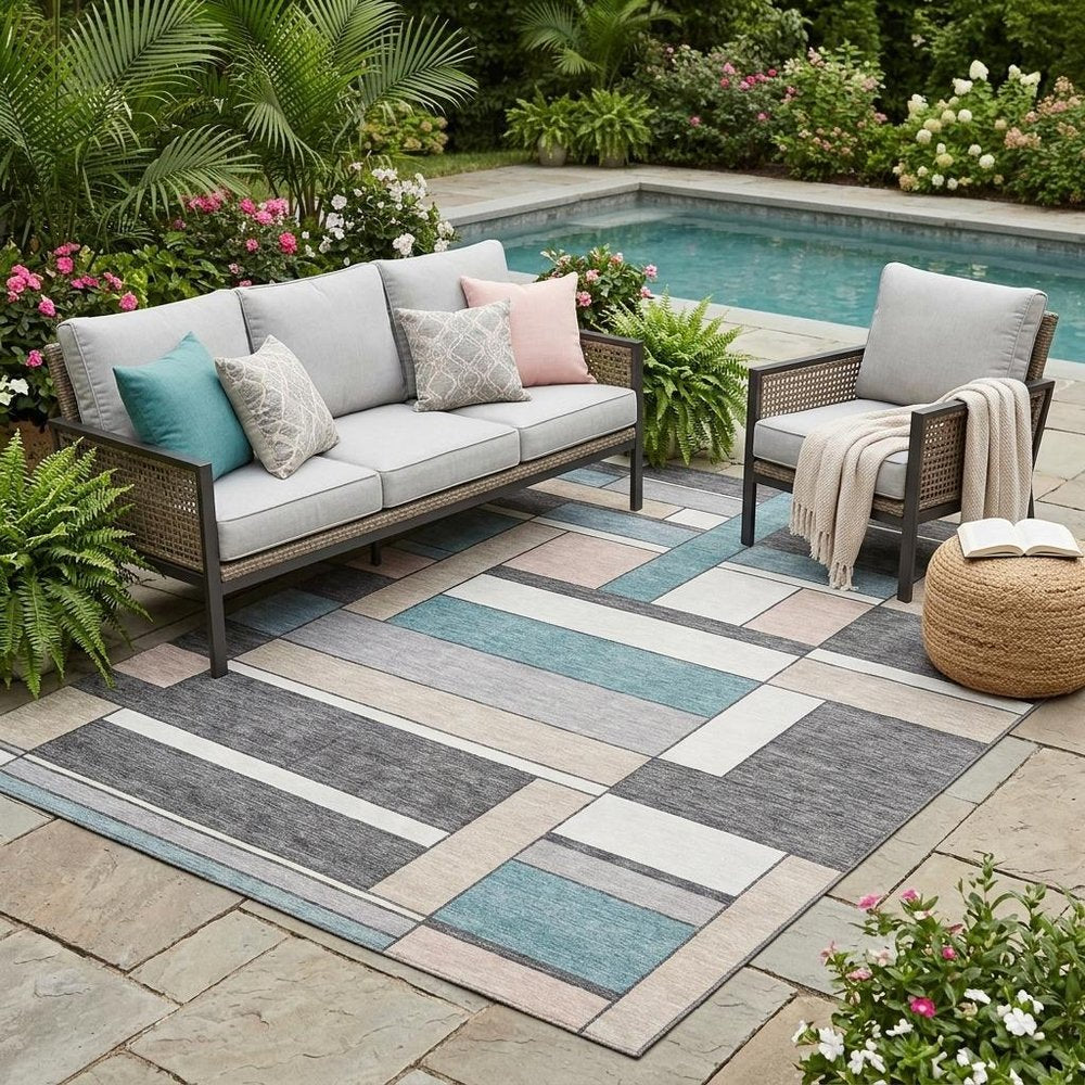 5' X 8' Gray And Graphite Geometric Washable Indoor Outdoor Area Rug HomeRoots