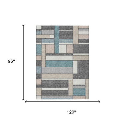 8' X 10' Gray And Graphite Geometric Washable Indoor Outdoor Area Rug HomeRoots