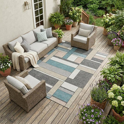 8' X 10' Gray And Graphite Geometric Washable Indoor Outdoor Area Rug HomeRoots