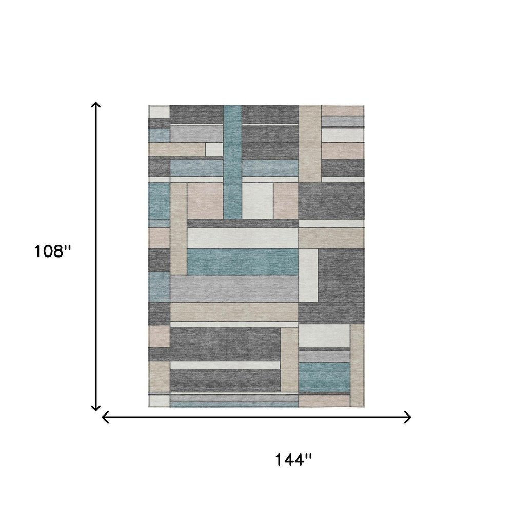 9' X 12' Gray And Graphite Geometric Washable Indoor Outdoor Area Rug — view 4