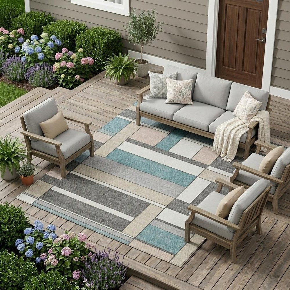 9' X 12' Gray And Graphite Geometric Washable Indoor Outdoor Area Rug — view 6
