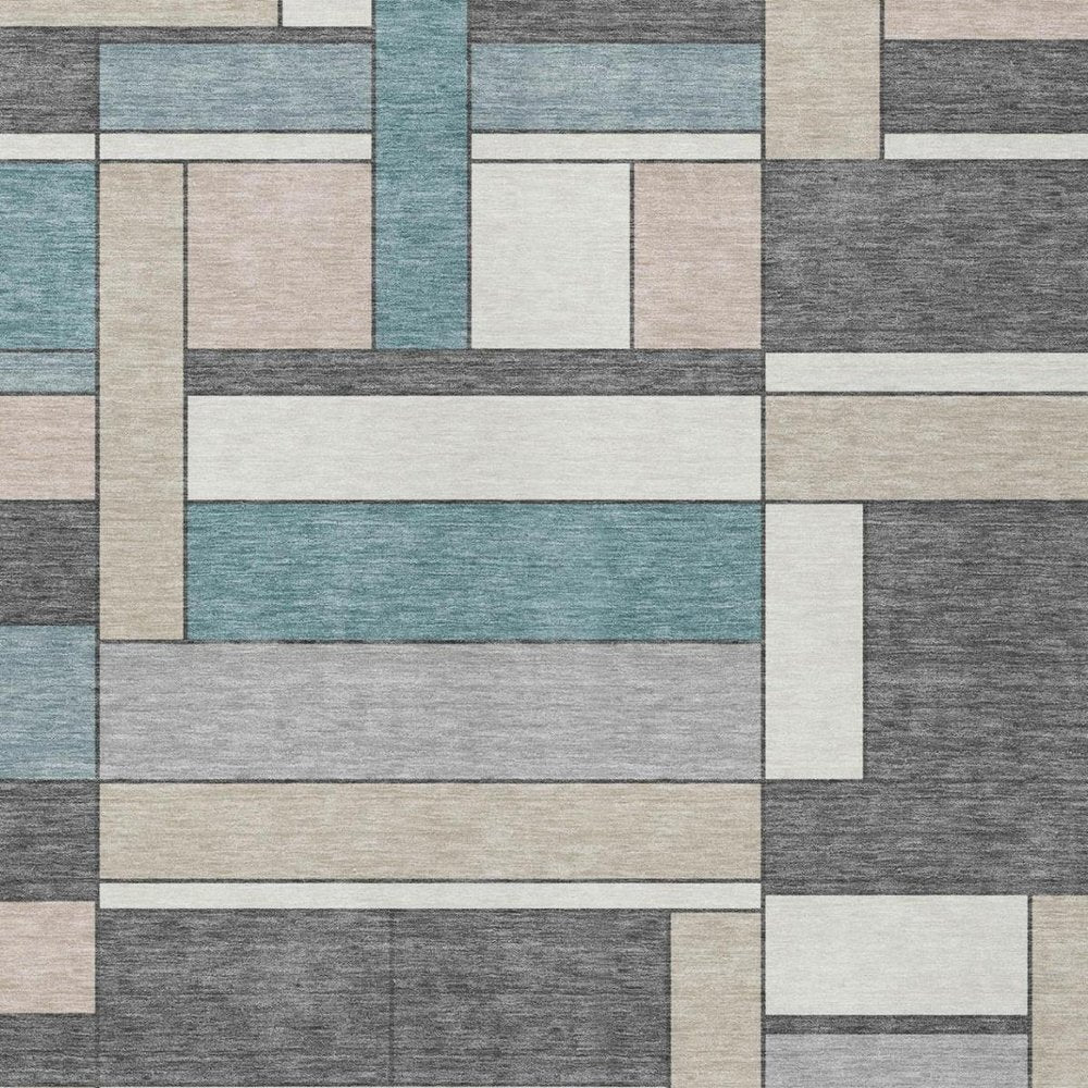 9' X 12' Gray And Graphite Geometric Washable Indoor Outdoor Area Rug