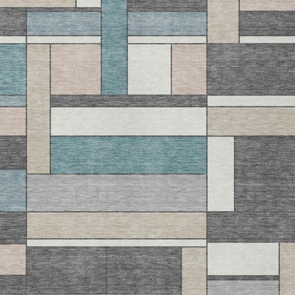 9' X 12' Gray And Graphite Geometric Washable Indoor Outdoor Area Rug