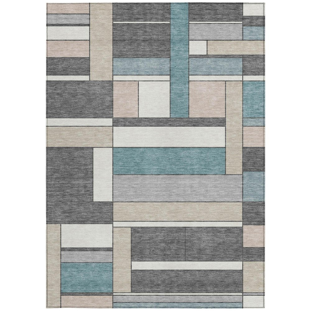 9' X 12' Gray And Graphite Geometric Washable Indoor Outdoor Area Rug — view 8
