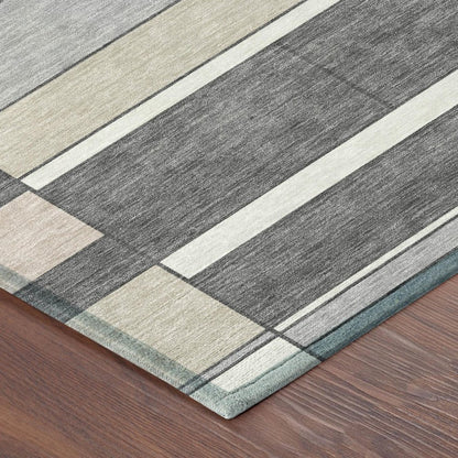 9' X 12' Gray And Graphite Geometric Washable Indoor Outdoor Area Rug HomeRoots