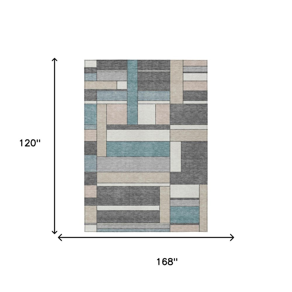 10' X 14' Gray And Graphite Geometric Washable Indoor Outdoor Area Rug HomeRoots