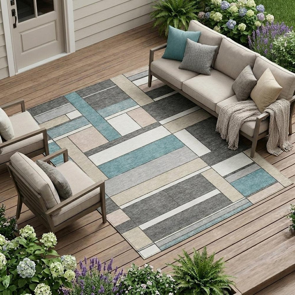 10' X 14' Gray And Graphite Geometric Washable Indoor Outdoor Area Rug HomeRoots