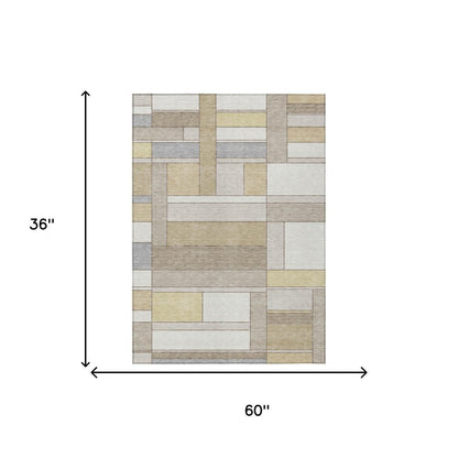 3' X 5' Ivory And Beige Geometric Washable Indoor Outdoor Area Rug HomeRoots
