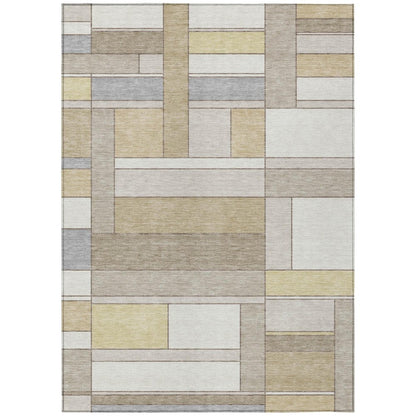 3' X 5' Ivory And Beige Geometric Washable Indoor Outdoor Area Rug HomeRoots