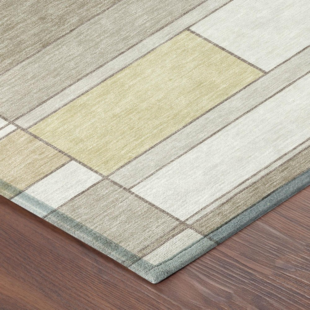 3' X 5' Ivory And Beige Geometric Washable Indoor Outdoor Area Rug HomeRoots