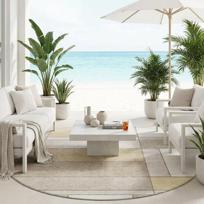 8' Ivory And Beige Round Geometric Washable Indoor Outdoor Area Rug HomeRoots