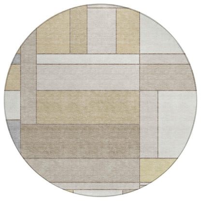 8' Ivory And Beige Round Geometric Washable Indoor Outdoor Area Rug HomeRoots