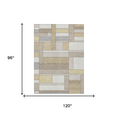 8' X 10' Ivory And Beige Geometric Washable Indoor Outdoor Area Rug HomeRoots