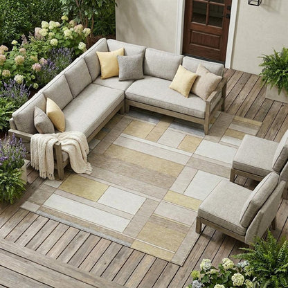 8' X 10' Ivory And Beige Geometric Washable Indoor Outdoor Area Rug HomeRoots