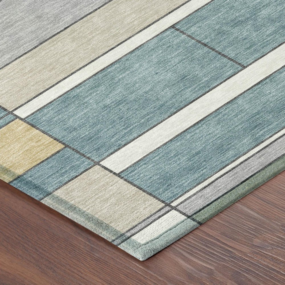 8' X 10' Teal Blue And Beige Geometric Washable Indoor Outdoor Area Rug HomeRoots