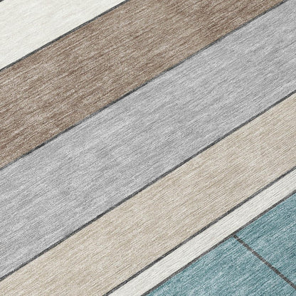 8' X 10' Teal Blue And Beige Geometric Washable Indoor Outdoor Area Rug HomeRoots