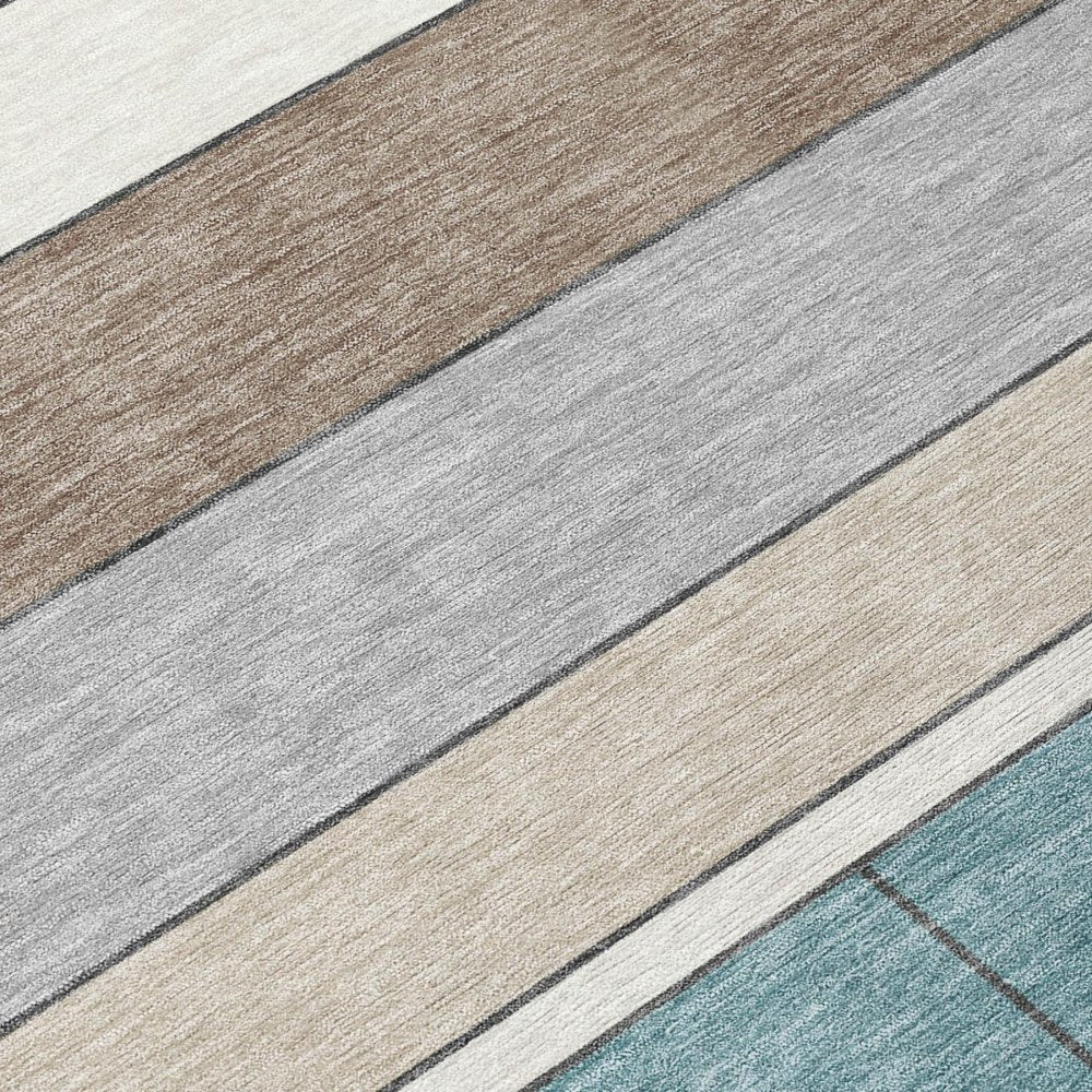 9' X 12' Teal Blue And Beige Geometric Washable Indoor Outdoor Area Rug — view 3