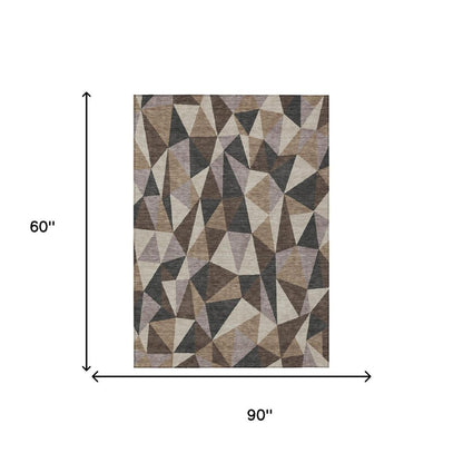 5' X 8' Beige And Brown Geometric Washable Indoor Outdoor Area Rug HomeRoots