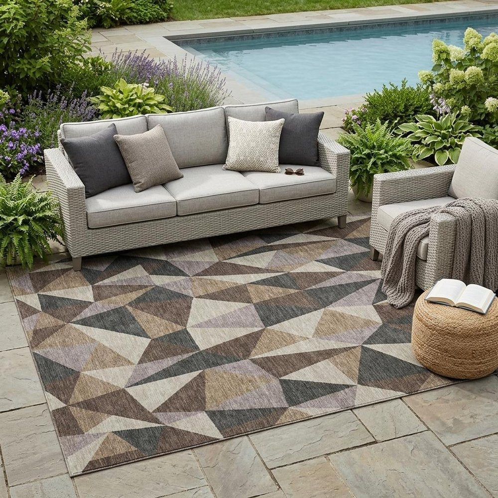 5' X 8' Beige And Brown Geometric Washable Indoor Outdoor Area Rug — view 5