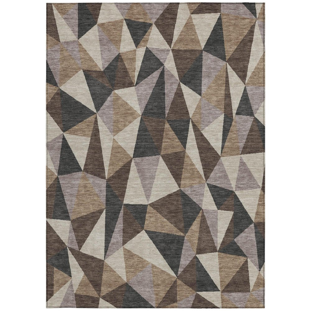 5' X 8' Beige And Brown Geometric Washable Indoor Outdoor Area Rug