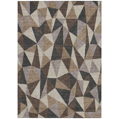 5' X 8' Beige And Brown Geometric Washable Indoor Outdoor Area Rug