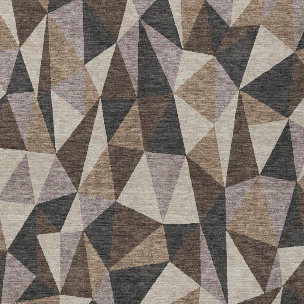 5' X 8' Beige And Brown Geometric Washable Indoor Outdoor Area Rug