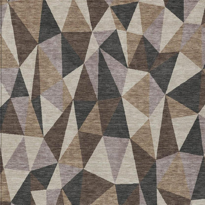 5' X 8' Beige And Brown Geometric Washable Indoor Outdoor Area Rug