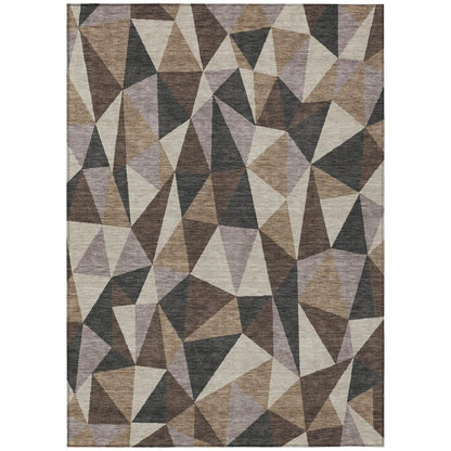 5' X 8' Beige And Brown Geometric Washable Indoor Outdoor Area Rug HomeRoots