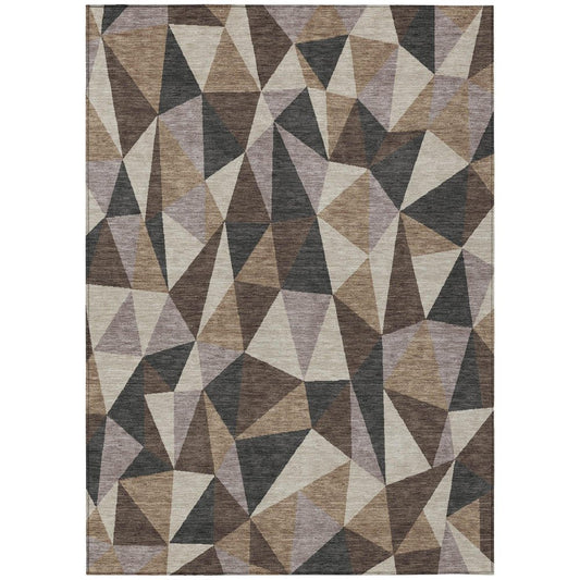 5' X 8' Beige And Brown Geometric Washable Indoor Outdoor Area Rug