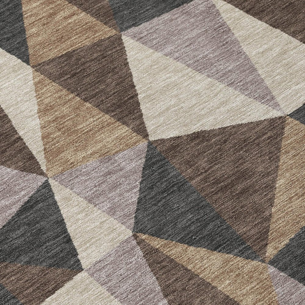 5' X 8' Beige And Brown Geometric Washable Indoor Outdoor Area Rug — view 3