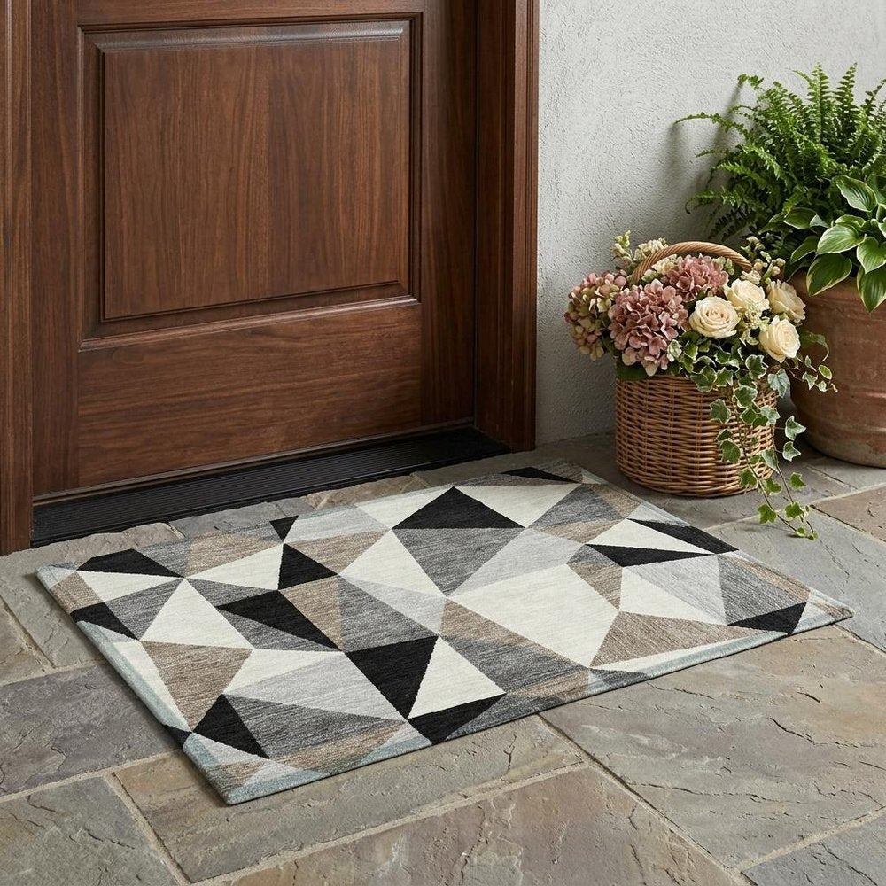 3' X 5' Black And Graphite Geometric Washable Indoor Outdoor Area Rug HomeRoots