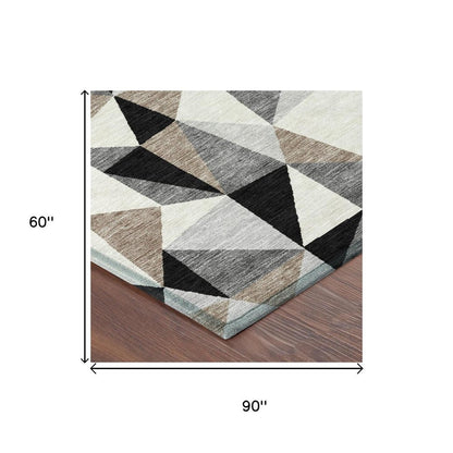 5' X 8' Black And Graphite Geometric Washable Indoor Outdoor Area Rug HomeRoots
