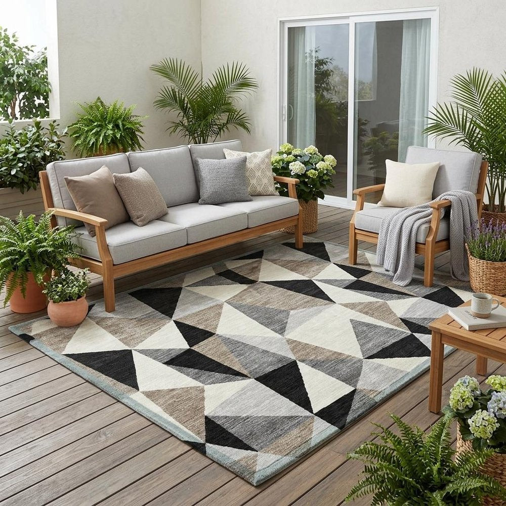 5' X 8' Black And Graphite Geometric Washable Indoor Outdoor Area Rug HomeRoots