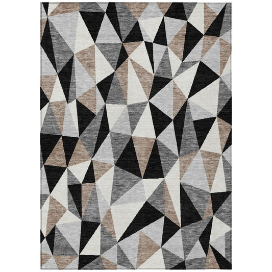 5' X 8' Black And Graphite Geometric Washable Indoor Outdoor Area Rug