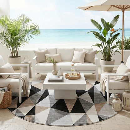 8' Black And Graphite Round Geometric Washable Indoor Outdoor Area Rug HomeRoots