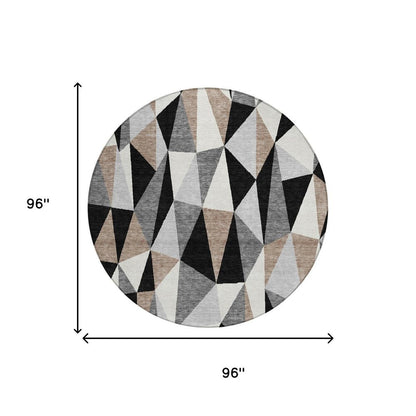 8' Black And Graphite Round Geometric Washable Indoor Outdoor Area Rug HomeRoots
