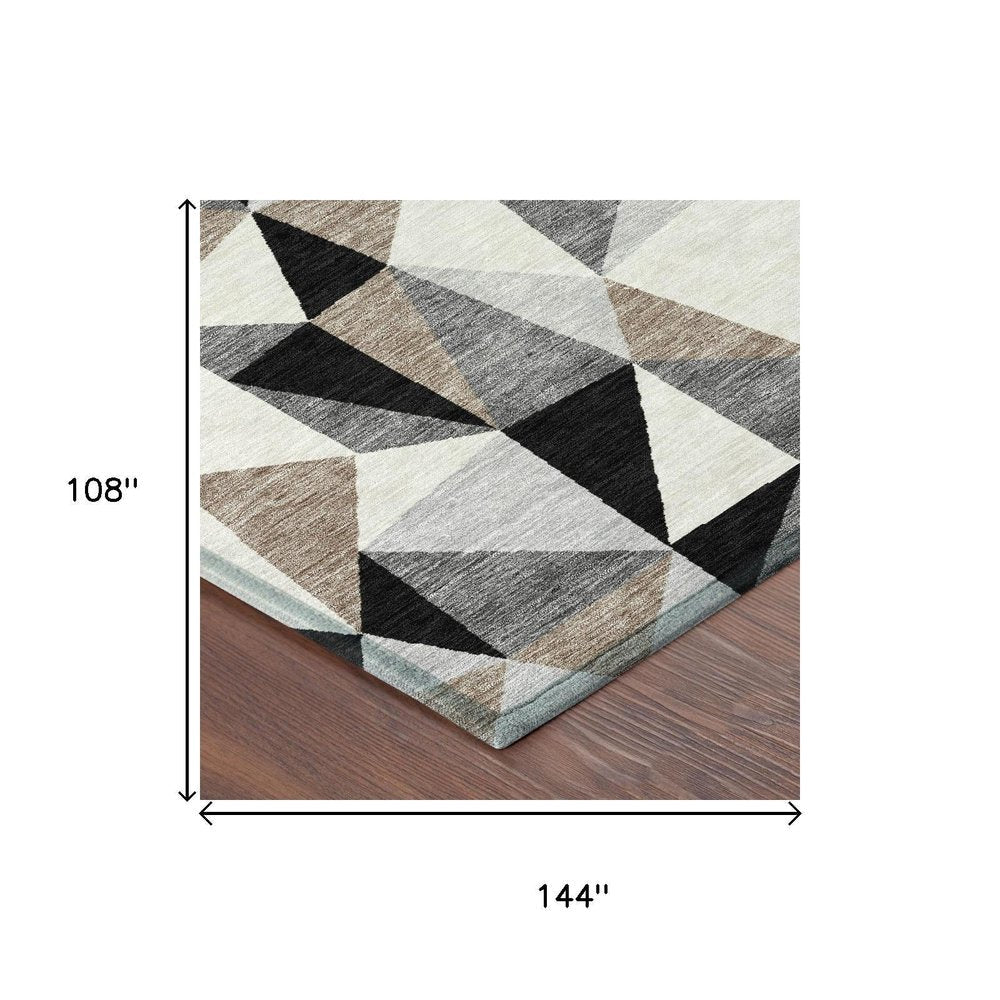 9' X 12' Black And Graphite Geometric Washable Indoor Outdoor Area Rug — view 4