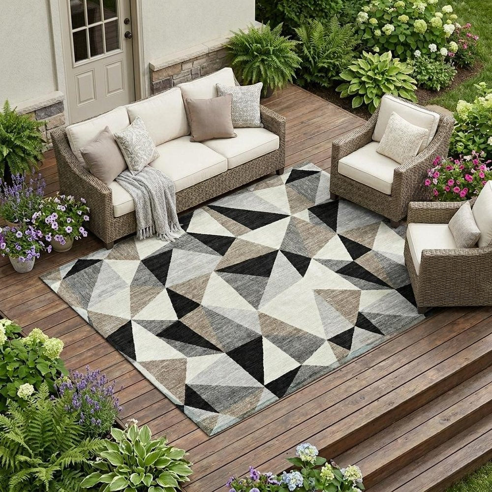 9' X 12' Black And Graphite Geometric Washable Indoor Outdoor Area Rug HomeRoots