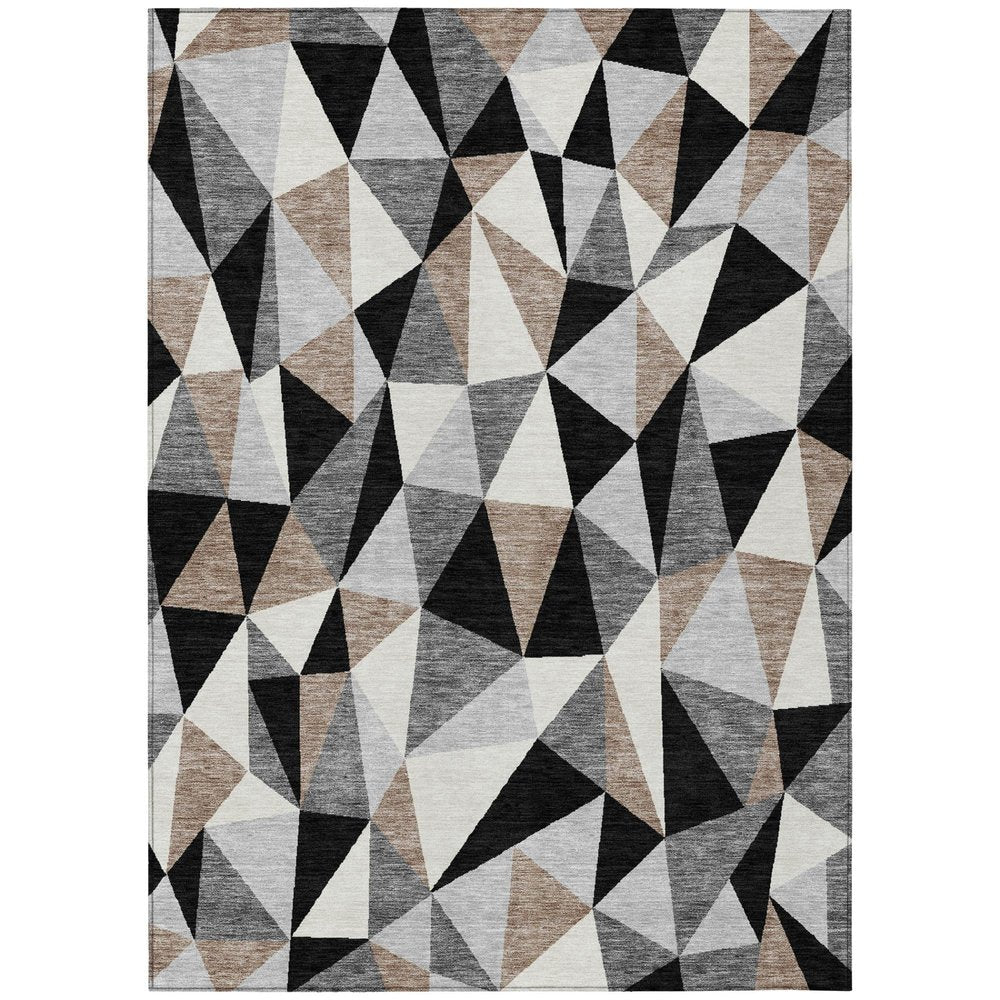 9' X 12' Black And Graphite Geometric Washable Indoor Outdoor Area Rug — view 1