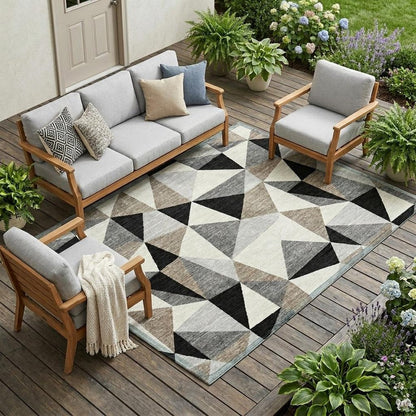 10' X 14' Black And Graphite Geometric Washable Indoor Outdoor Area Rug HomeRoots