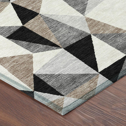 10' X 14' Black And Graphite Geometric Washable Indoor Outdoor Area Rug HomeRoots