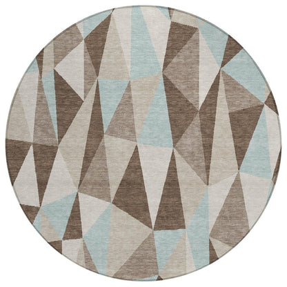 8' Coffee And Brown Round Geometric Washable Indoor Outdoor Area Rug HomeRoots