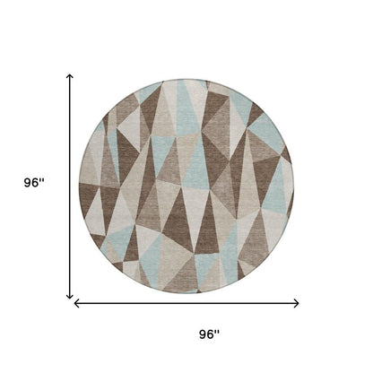 8' Coffee And Brown Round Geometric Washable Indoor Outdoor Area Rug HomeRoots