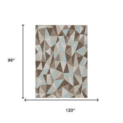 8' X 10' Coffee And Brown Geometric Washable Indoor Outdoor Area Rug